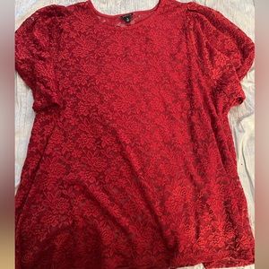 Torrid red lace see through short sleeve top. Slight puff in the sleeve